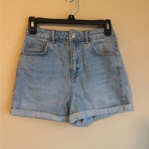 Topshop Motto Light Blue high-waisted denim shorts